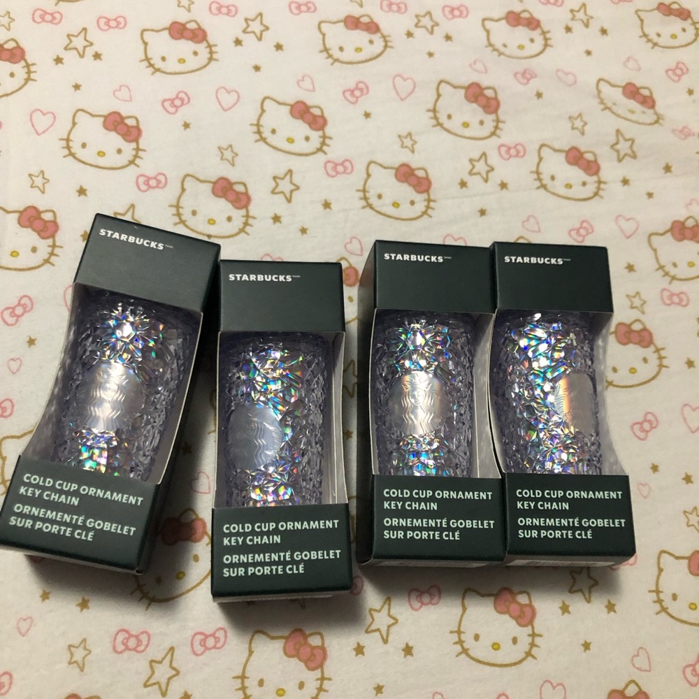 Starbucks Silver Cold Cup Ornament Key Chain ALL FOUR